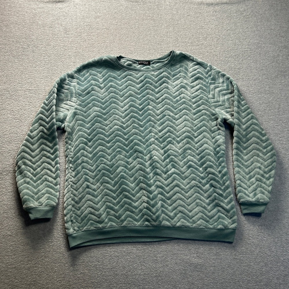 Fifth‎ Sun Sweatshirt Mens XL Teal Chevron Textured Fleece Crewneck Pullover
